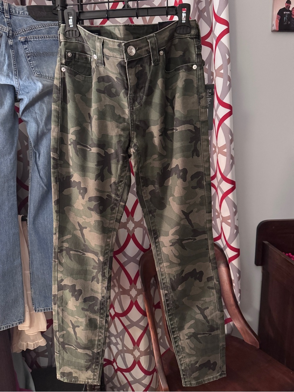 True Religion Women's Skinny Camouflage Jeans in Olive and Dark Green